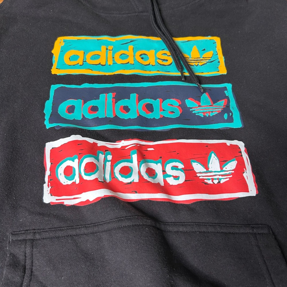 Adidas Hoodie Mens Small S Black Pullover‎ Trefoil Logo Graphic Sweatshirt - Picture 2 of 8
